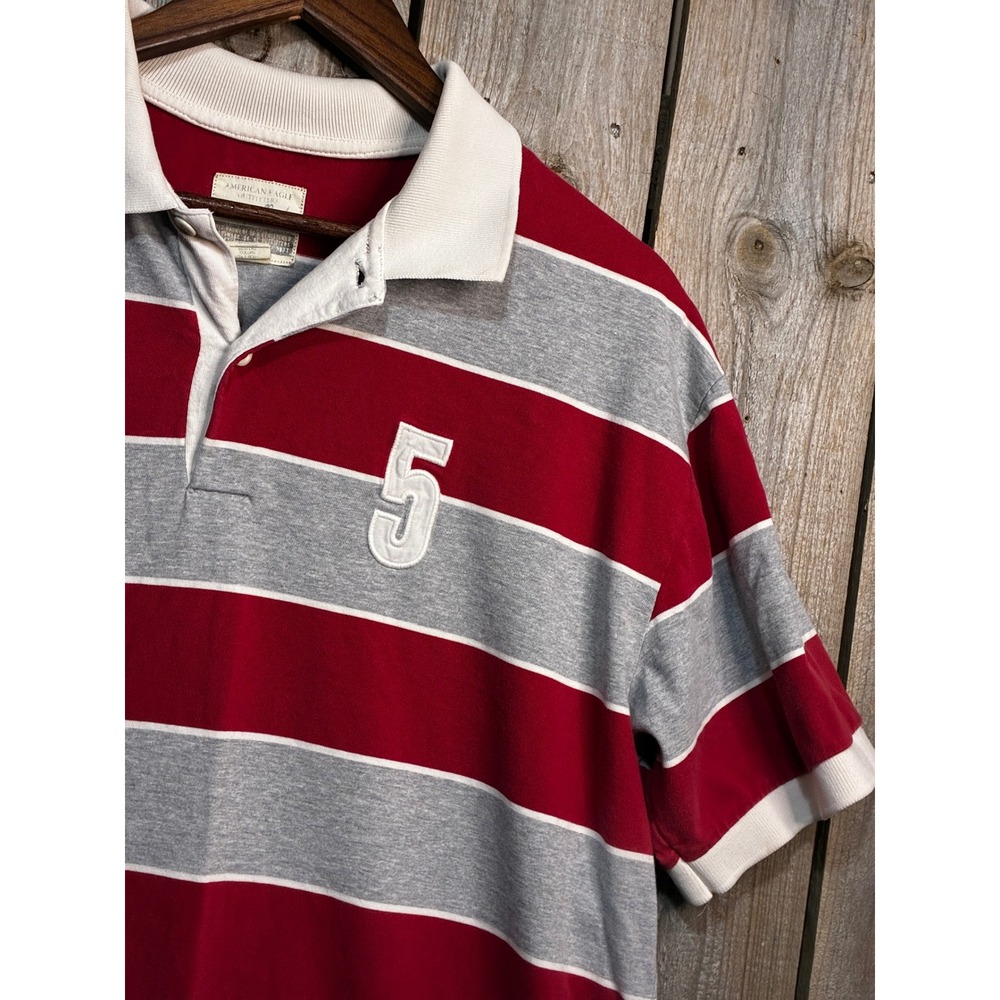 American Eagle Outfitters Vintage Rugby Shirt Red Grey Striped Mens Large